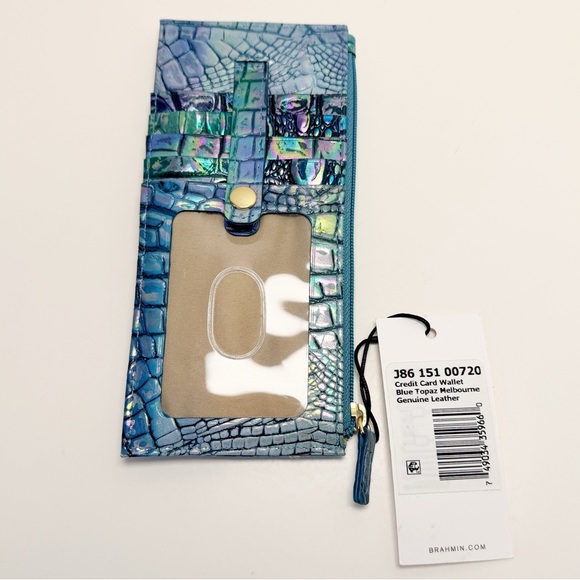 Brahmin Iridescent Croc-Embossed Blue Topaz Melbourne Wallet, Genuine Leather - Picture 5 of 13